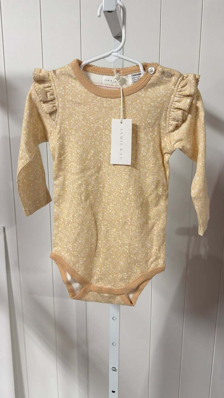 Jamie Kay Long Sleeve Frill Bodysuit Yellow Floral